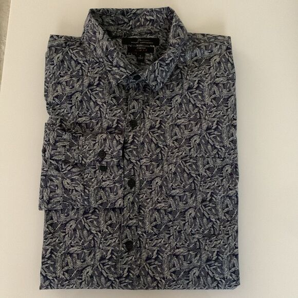 Marc Anthony Stretch Slim Fit Navy Floral Button Down Shirt Size L - Picture 1 of 9